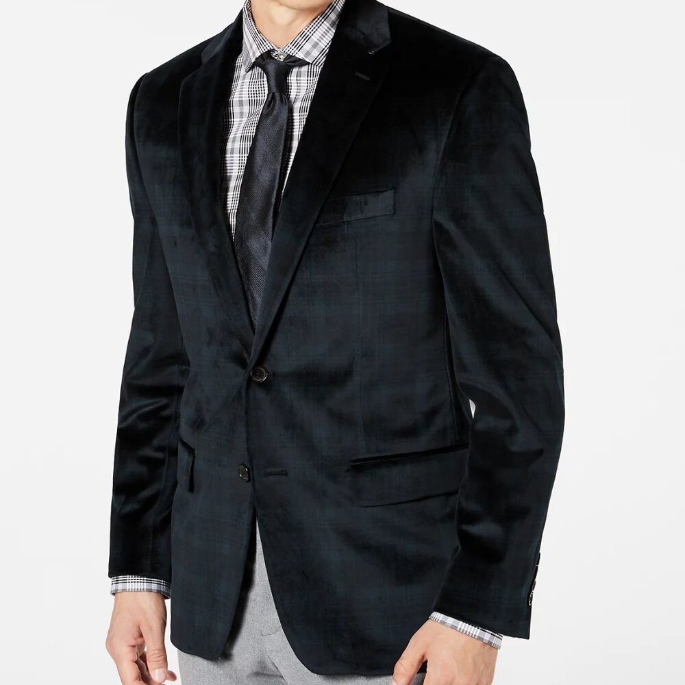 Ralph Lauren Men's Classic-Fit UltraFlex Green/Black Plaid Velvet Sport Coat 43R